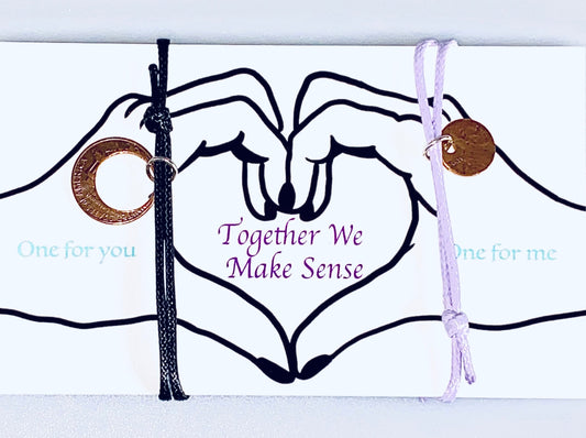 Together We Make Sense Friendship Bracelet 2 Piece Set on colored cord