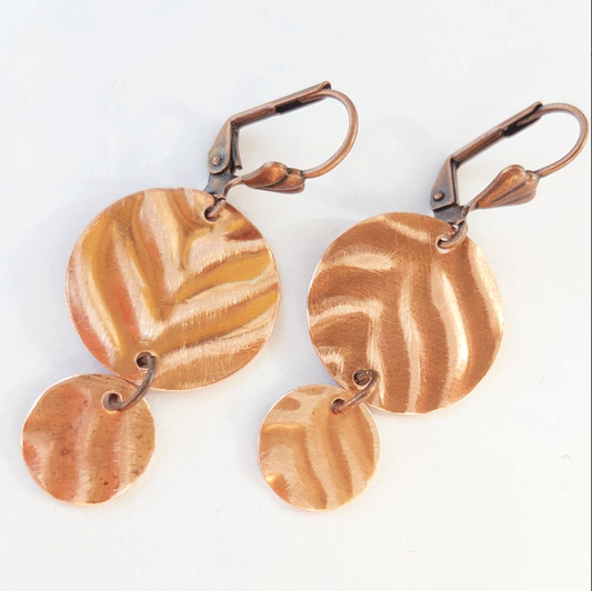 The Bobbie Earrings - Reclaimed Copper Embossed with Leaf Design