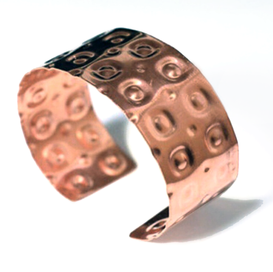 Pure Copper Cuff Bracelet Embossed with Circle Square Design