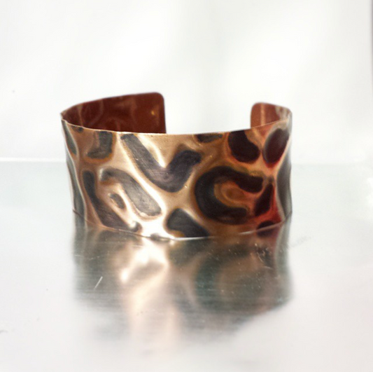 Leopard Print Copper Cuff Bracelet - Pure Healing Copper, Reclaimed Metal, Earth Friendly, Embosses Animal Print Design